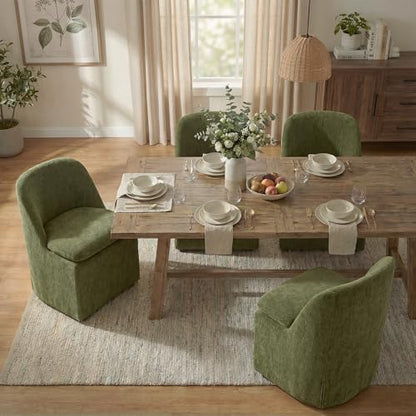 KISLOT Upholstered Dining Chairs with Casters, Washable Cover Modern Dining Room Chairs with Thick Cushion & Sturdy Metal Frame for Kitchen, Living Room, Dressing Room, Green Fabric, Set of 2 - color: Green, size: set of 2