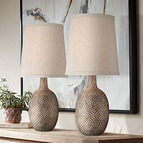 Chalane 23 1/2" High Table Lamps Set of 2 Hammered Bronze Brown Farmhouse | Natural Textured Rustic Antique Bedroom Living Room House Bedside Nightstand Office Home Family Linen Shade