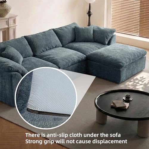 Cloud Couch Sectional for Living Room, Modular L Shaped Boneless Sofa with Chaise, Compressed No Assembly Couch, Deep Seat Chenille Upholstered Convertible Sofa Bed (Blue) - color: Blue
