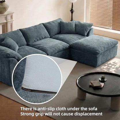 Cloud Couch Sectional for Living Room, Modular L Shaped Boneless Sofa with Chaise, Compressed No Assembly Couch, Deep Seat Chenille Upholstered Convertible Sofa Bed (Blue) - color: Blue