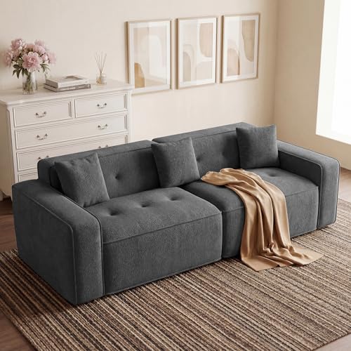 FiveWillowise 100" Cloud Boneless Modular Sectional Sofa,Grey | 2-Seater Loveseat with 24.69"Deep Seat,Floor Couch–Comfy Foam Upholstered Sofa for Living Room,Bedroom,Apartment,Chenille - color: Grey