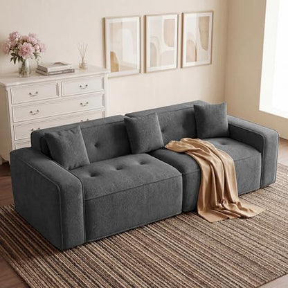 FiveWillowise 100" Cloud Boneless Modular Sectional Sofa,Grey | 2-Seater Loveseat with 24.69"Deep Seat,Floor Couch–Comfy Foam Upholstered Sofa for Living Room,Bedroom,Apartment,Chenille - color: Grey