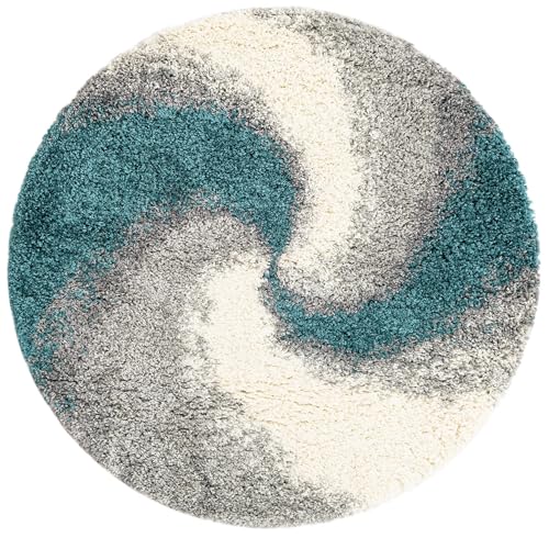 Rugs.com - Soft Touch Shag Rug – 4 Ft Round Turquoise Shag Rug – Plush Modern Swirl Design for Bedrooms and Nurseries - color: Turquoise, size: 4' (Round)