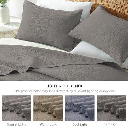 WURUIBO Full/Queen Quilt Set Grey,Ultrasonic Embossed Bedspread, Lightweight Microfiber Coverlet, Modern Thin Bedding Set for All Season, 3 Piece(1 Quilt,2 Pillow Shams) - color: Grey, size: Full/Queen(90"x96")