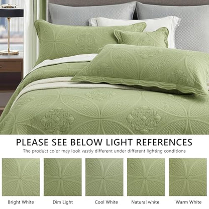 DaisyHuang Bedspread - Full Size Bedding Cover - Modern & Contemporary Coverlet Set, Real Stitching, Reversible, Lightweight, 5 Piece, Sage Green - color: Sage Green, size: Full(96"x110")