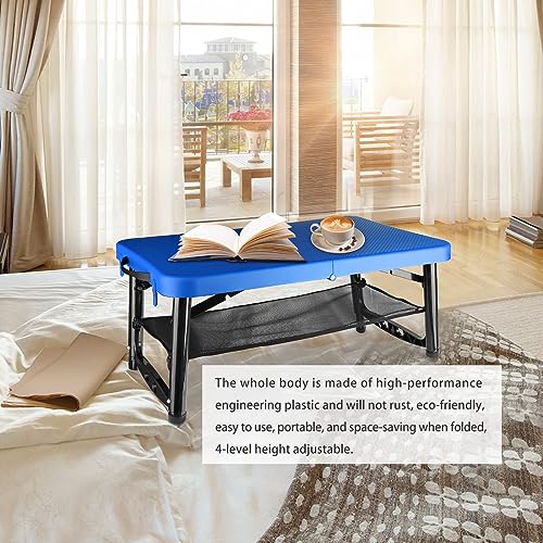 Small Folding Table, Adjustable Height, Camping & Picnic Table, 4 Foot Lightweight - color: Blue