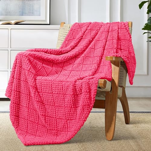 Whale Flotilla Soft Fleece Throw Blanket for Couch, Hot Pink | Jacquard Waffle Blankets for Home Decor, Lightweight and Cozy, All Season Suitable, 50x60 Inch - color: Hot Pink, size: Throw(50x60 Inch)