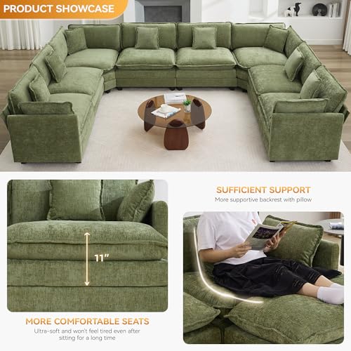 147'' Oversized U Shaped Cloud Sectional Sofa, Chenille Deep Seat Couches for Living Room, Comfy Upholstered Modular Sectional Sofa Couch, Green - color: Green, size: 147'' Oversized U Shape