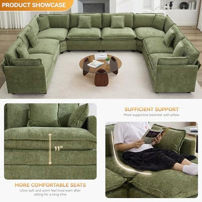 147'' Oversized U Shaped Cloud Sectional Sofa, Chenille Deep Seat Couches for Living Room, Comfy Upholstered Modular Sectional Sofa Couch, Green - color: Green, size: 147'' Oversized U Shape