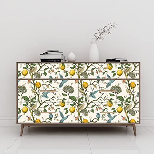 Blue Bird Self Adhesive Wallpaper Fresh Lemon Tree Peel and Stick Wallpaper Removable Waterproof Prepasted Contact Paper Wall Mural 17.7in x 9.8ft (Pack of 2) - size: 17.7" x 118" (Pack of 2)