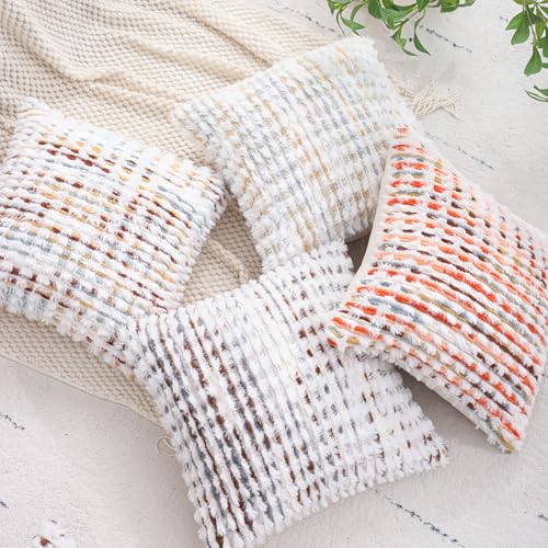 LUOYEHK Boho Throw Pillow Covers 16x16 Inch Set of 2 Chenille Tufted Pillowcase Farmhouse Neutral Cushion Covers for Couch Sofa Bed Living Room, Brown White - color: Brown White, size: 16" x 16" (Pack of 2)