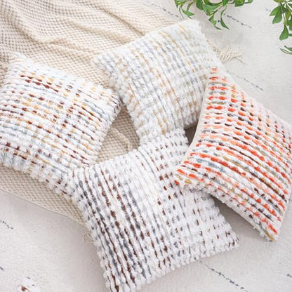 LUOYEHK Boho Throw Pillow Covers 16x16 Inch Set of 2 Chenille Tufted Pillowcase Farmhouse Neutral Cushion Covers for Couch Sofa Bed Living Room, Brown White - color: Brown White, size: 16" x 16" (Pack of 2)