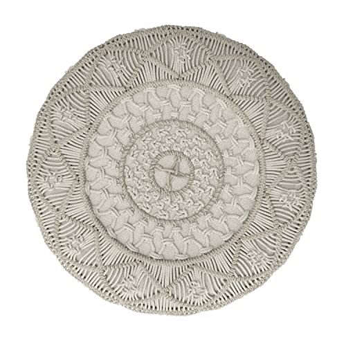 SIMPLIHOME Connor 34" Wide Round Pouf in Distressed Brown Genuine Leather - color: Cloud Grey, style: Cotton Pouf