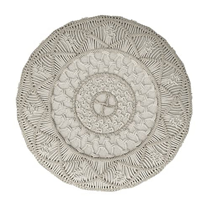 SIMPLIHOME Connor 34" Wide Round Pouf in Distressed Brown Genuine Leather - color: Cloud Grey, style: Cotton Pouf