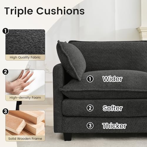 ROWHY Oversized Modular Sectional Couch with 2 Movable Ottoman, 148" Modern Convertible U Shaped Sofa Set, 4 Seat Comfy Cloud Couch with 2 Throw Pillows, for Living Room, Chenille, Charcoal Grey - color: Chenille Dark Grey, size: 6 Seats U-Shaped
