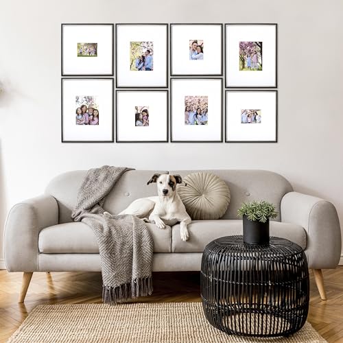 Gallery Wall Frame Set, 8 Piece, 16x20 and 16x16 Inch Matted Frames, Black and Silver - color: Black