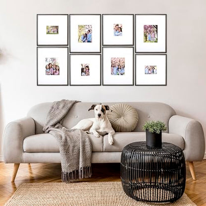 Gallery Wall Frame Set, 8 Piece, 16x20 and 16x16 Inch Matted Frames, Black and Silver - color: Black