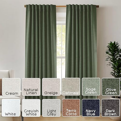 Olive Green Linen Blackout Curtains 84 Inches Long, Dark Green Thermal Insulated Black Out Drapes, Pleated Moody Curtains for Bedroom Living Room 2 Panels Set - color: Olive Green, size: 50"W x 84"L (Pack of 2)