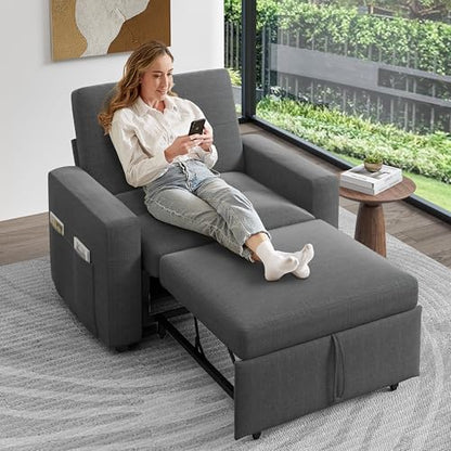 Sunny Heart 40" W Oversized Sleeper Chair Bed, 3-in-1 Convertible Reclining Sofa Chair with Pull Out Couch Bed, Adjustable Backrest, Side Pockets, Cup Holder, USB Ports & Side Table, Basic Dark Grey - color: Dark Grey, size: 40 inch