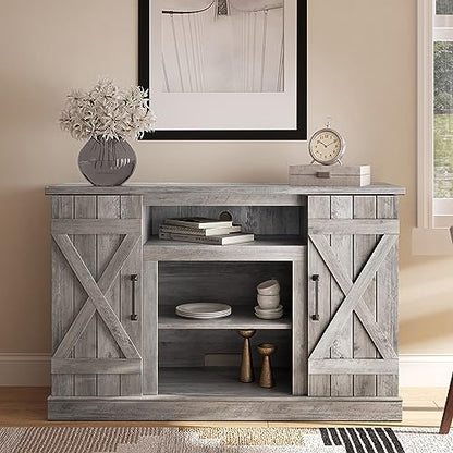 BELLEZE 47 Inch TV Stand & Media Entertainment Center TV Cabinet with Storage for TVs up to 50 Inch Console Table with Open Storage Shelves & Cabinets, Gray Wash - color: Gray Wash, style: 47"