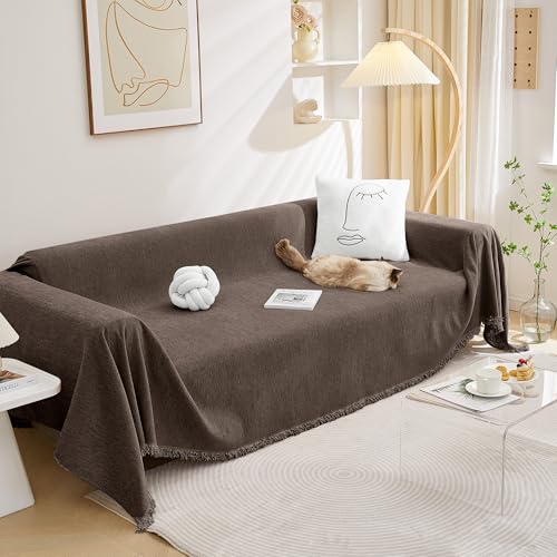 Washable Sofa Covers Love Seat Couch Cover Sofa Slipcover for Reclining Couch 2 Seat，Soft Throws Cover Home Decorative for Living Room, 71" x 102",Dark Chocolate - color: Tassels Edge-dark Chocolate, size: 71"x 102"