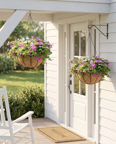 Kingbuy 10 Inch Hanging Planter Basket with Coconut Liner Wire Plant Holder Chain Flower Baskets Pot Hanger Home Garden Decoration for Indoor Outdoor, 2 Pack - size: 10 Inch, style: 2 Pack