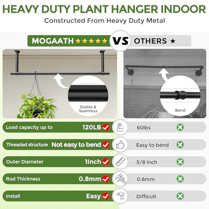 Plant Hanging Rod, 32 Inch Window Plant Hanger for Indoor Plants | Heavy Duty 1 Inch Metal Plant Rod for Window with Square Flange Base, Plant Shelves Wall Planters, Pot Not Included, Black - size: 32 Inch