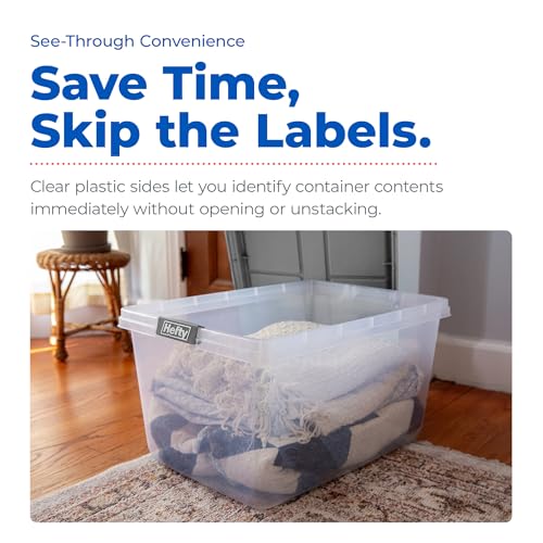 Hefty 72 Qt Hi-Rise Storage Bin with Lid, Stackable Plastic Storage Container, Organizer for Home, Garage & Closet, 6 Pack, Gray - size: 72 QT - 6 Pack