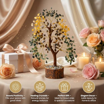 Money Wealth Crystal Tree of Life Set with Citrine, Pyrite, Tiger Eye, Green Aventurine, Chakra Healing Gemstone Trees for Prosperity, Success, Good Luck, Birthday Gifts for Women, Mom - color: Money Wealth Golden Wire