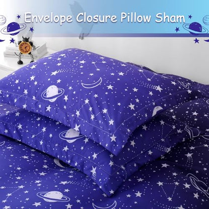 JSD Blue Stars Space Theme Kids Boys Duvet Cover Set Twin Size | 2 Piece Soft Printed Microfiber Duvet Cover with Pillow Sham Zipper Closure, Comforter Not Included, Oeko-Tex Certified - color: Blue Stars, size: Twin