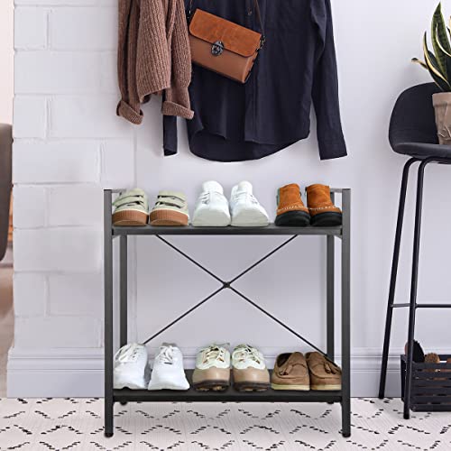 ZenStyle 2 Tier Small Bookshelf for Small Space, 2 Shelf Low Metal Bookcase Modern Industrial Shelving Unit for Bedroom, Living Room, Kitchen and Home Office, Black