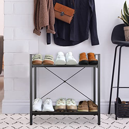 ZenStyle 2 Tier Small Bookshelf for Small Space, 2 Shelf Low Metal Bookcase Modern Industrial Shelving Unit for Bedroom, Living Room, Kitchen and Home Office, Black