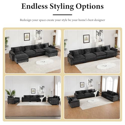 81.9" Oversized Black Loveseat Sofa, 2 Seater Large Sectional Couches for Living Room, Chenille Fabric Modular Sectional Sofa, Deep Seat Wide Armrest Home Sofas Set, Love Seat Couches - color: Wide Arm-black, size: 2 Seater