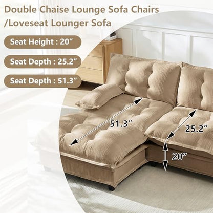 Deep Loveseat Couch with Ottomans,Modular Sectional 2 Seater Cloud Sofa with Ottoman,Tufted Chenille Double Chaise Sofas,Modern Lounger Couches for Living Room Small Spaces - color: Light Coffee, size: 2+2