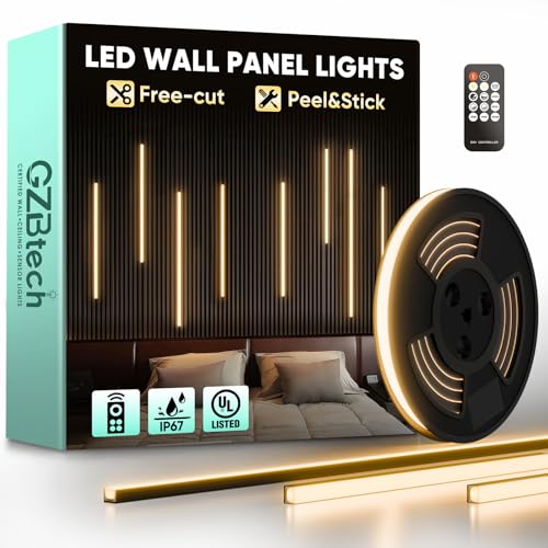GZBtech Flexible LED Recessed Strip Light for Wood Slat Wall Panels 9.84FT, 3000K Warm White Cuttable Neon Rope Lighting with Remote Control, Dimmable IP67 Waterproof Black Strip Lights, UL Listed - size: 9.84FT