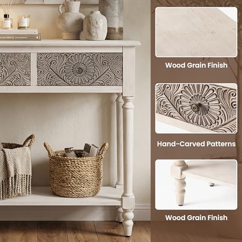 HOMPUS Console Table with 2 Drawers and 1 Shelf, Rectangular Narrow Entryway Table, Antique and Contemporary Accent Sofa Table for Living Room