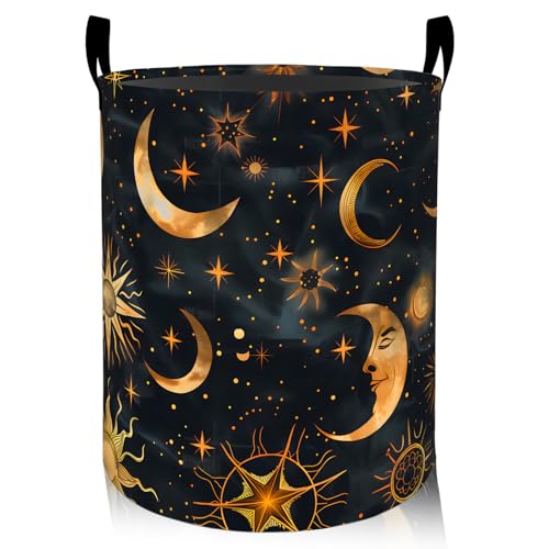 Moon and Sun Laundry Basket, Oxford Cloth Mystical Dreamy Dirty Clothes Collapsible Hamper for Room Decor, Star Celestial Print Gifts Toy Organizer 19.7 * 15.7 Inch for Bedroom Bathroom Dorm - style: Moon and Sun