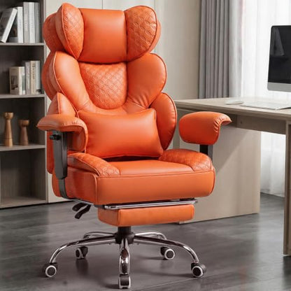 COMHOMA Big and Tall Office Chair with Upgrade Footrest, Heavy Duty Gaming Chair High Back Executive Chair with Spring Lumbar Support for Lower Back Pain Relief, 150°Reclining Adjustable Armrests - color: Orange