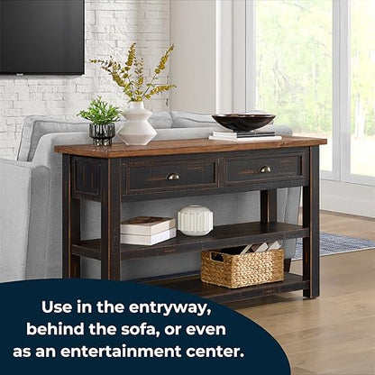 Martin Svensson Home Monterey Solid Wood Sofa Console Table, Black & Honey | Farmhouse Style, Pine Wood, Two Drawers, Two Open Shelves for Storage - color: Black and Honey
