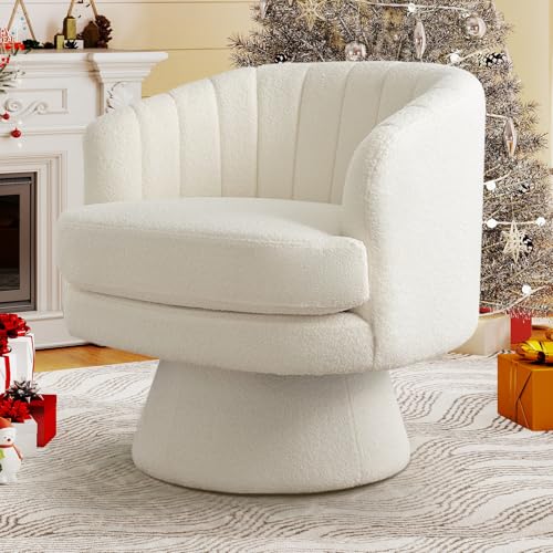 Swivel Accent Chair with Armrest, Modern 360 Degree Swivel Barrel Chair with Curve Back and Soft Cushion,Comfy Round Sherpa Teddy Armchair Single Sofa for Living Room,Bedroom,Waiting Room,Beige - color: Beige