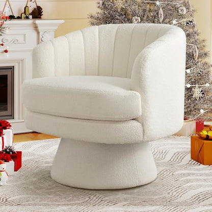 Swivel Accent Chair with Armrest, Modern 360 Degree Swivel Barrel Chair with Curve Back and Soft Cushion,Comfy Round Sherpa Teddy Armchair Single Sofa for Living Room,Bedroom,Waiting Room,Beige - color: Beige