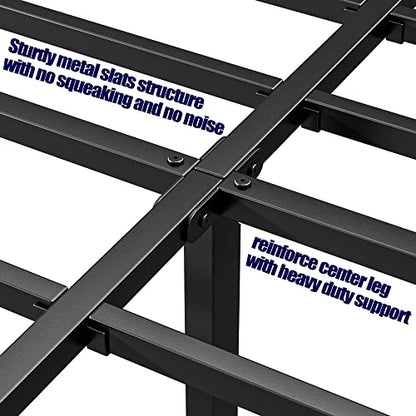Hunlostten 14in Full Size Bed Frame No Box Spring Needed, Heavy Duty Metal Platform Bed Frame Full with Round Corners, Easy Assembly, Noise Free, Black - size: Full, style: 14 Inch