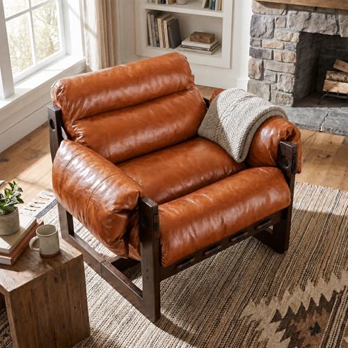 Mid Century Accent Chair, Upholstered Armchair for Living Room (PU-Orange) - color: Pu-orange