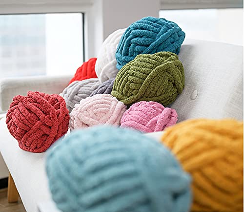 Chunky Knit Chenille Yarn for Hand Knitting Blankets, Super Soft Big Jumbo Blanket Yarn (Cyan) - color: Cyan