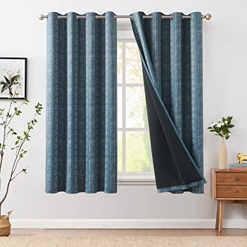 jinchan Boho Blackout Curtains 63 Inch Length for Bedroom Living Room | White on Blue Geometric Printed Grommet Curtains Room Darkening Thermal Insulated Window Treatments 2 Panels - color: Boho | White on Blue, size: 52"W x 63"L (Pack of 2)