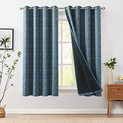 jinchan Boho Blackout Curtains 63 Inch Length for Bedroom Living Room | White on Blue Geometric Printed Grommet Curtains Room Darkening Thermal Insulated Window Treatments 2 Panels - color: Boho | White on Blue, size: 52"W x 63"L (Pack of 2)