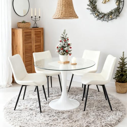 Dining Chairs Set of 2, PU Leather Armless with Metal Legs Pearl White | Fits Dining Rooms, Kitchens, Waiting room, Living rooms, Offices & Cafes, Easy to Clean Easy to assemble Adjustable Foot Pads - color: Pearl White