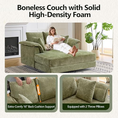 VINGLI Modern Floating Chaise Lounge Chair with Acrylic Legs, Upholstered Cushion Deep Seat Lounge Sofa with Iron-Wood KD Frame, Pillow Armrest, Accent Chair for Living Room, Play Room Apartment - color: Light Green, style: Modern
