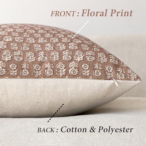 Foindtower Set of 2 Decorative Vintage Floral Print Throw Pillow Covers Neutral Farmhouse Cushion Covers Boho Home Decor for Sofa Couch Chair Bedroom Living Room,20×20 Inch,Light Orange Brown - color: Almond, size: 20" x 20" (Pack of 2)