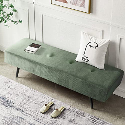 Comfy to go Entryway Bench - Green Bench for Bedroom, Modern Ottoman End of Bed, Corduroy Padded Benches for Living Room, Foyer, Mudroom, Hallway - 39" L x 14" W x 17" H | Corduroy Padded Benches for Living Room, Foyer, Mudroom, Hallway - 39" L x 14" W x